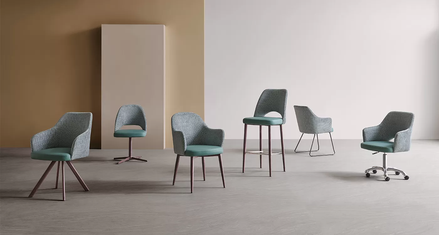 Upholstered steel dining chairs with a range of base options  NF105  Yumeya